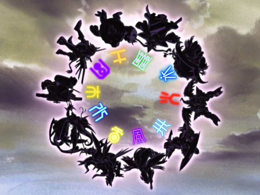 ancientbeatmon ancientgarurumon ancientgreymon ancientirismon ancientmegatheriumon ancientmermaimon ancientsphinxmon ancienttroiamon ancientvolcamon ancientwisemon armor blue_eyes digimon digimon_(creature) digimon_frontier long_hair mask multicolored_hair rainbow_gradient scale_armor scales ten_legendary_warriors
