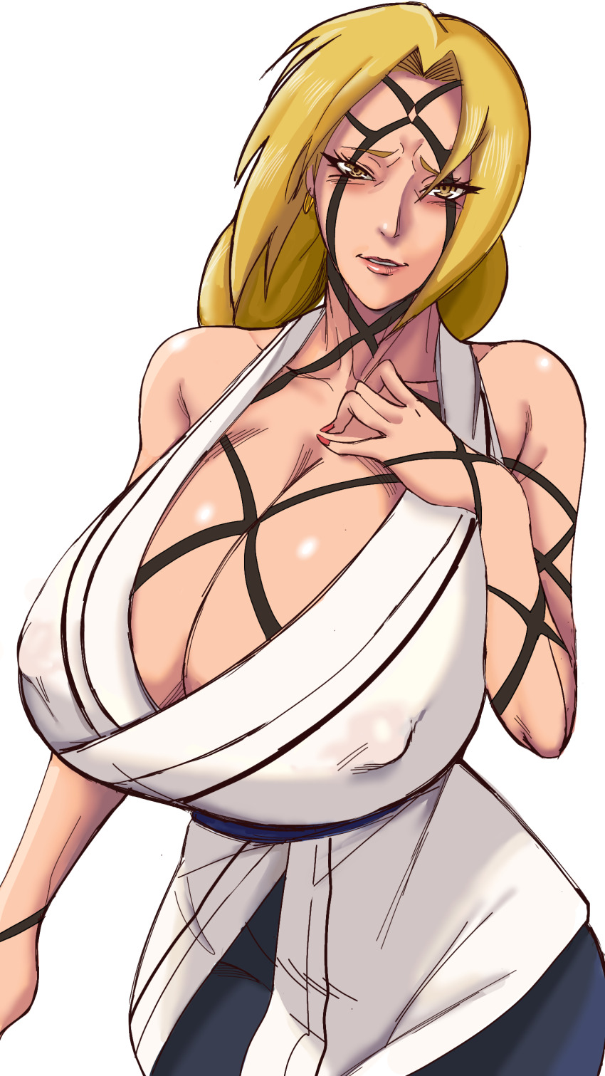 1girl absurdres airi_akura blonde_hair breasts cleavage covered_erect_nipples highres huge_breasts naruto_(series) naruto_shippuuden solo tsunade_(naruto)