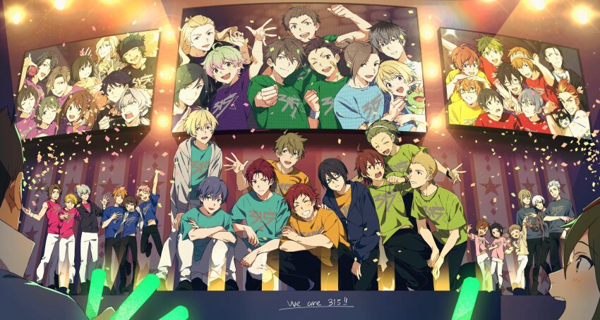 6+boys ;d ahoge akai_suzaku akiyama_hayato akizuki_ryo akuno_hideo amagase_touma amamine_shu aoi_kyosuke aoi_yusuke asselin_bb_ii bandaid bandaid_on_cheek bandaid_on_face beit_(idolmaster) black_hair black_headband black_pants blue_shirt brothers brown_eyes c.first_(idolmaster) cafe_parade_(idolmaster) chestnut_sigure child closed_eyes dramatic_stars_(idolmaster) enjoji_michiru f-lags_(idolmaster) frame_(idolmaster) fuyumi_jun glasses green_eyes green_hair green_shirt grey_hair hair_between_eyes hairband hanamura_shoma hanazono_momohito hazama_michio headband high_x_joker_(idolmaster) highres himeno_kanon idolmaster idolmaster_side-m idolmaster_side-m_growing_stars ijuuin_hokuto iseya_shiki jupiter_(idolmaster) kabuto_daigo kaerre kagura_rei kamiya_yukihiro kashiwagi_tsubasa kimura_ryu kitamura_sora kiyosumi_kuro kizaki_ren koron_chris kurono_genbu kuzunoha_amehiko legenders_(idolmaster) light_brown_hair long_hair long_sleeves maita_rui male_focus mayumi_eishin midriff_peek mitarai_shouta mizushima_saki mofumofuen_(idolmaster) monitor multicolored_hair multiple_boys nekoyanagi_kirio okamura_nao one_eye_closed open_mouth orange_hair pants pierre_bichelberger pink_hair pink_shirt producer_(idolmaster) purple_eyes purple_shirt red_hair red_shirt s.e.m_(idolmaster) sai_(idolmaster) sakaki_natsuki sakuraba_kaoru shingen_seiji shinonome_soichiro shirt short_sleeves siblings smile stage streaked_hair stuffed_animal stuffed_frog stuffed_toy tachibana_shiro_(idolmaster) taiga_takeru takajo_kyoji tendo_teru the_kogado_(idolmaster) tsukumo_kazuki tsuzuki_kei twins uzuki_makio v wakazato_haruna watanabe_minori waving white_hair white_hairband white_pants yamamura_ken yamashita_jiro
