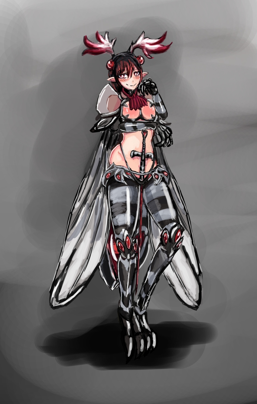 1girl absurdres antenna arthropod_girl bug highres insect looking_at_viewer monster_girl monster_girl_encyclopedia monster_girl_encyclopedia_ii mosquito standing udetamago vamp_mosquito_(monster_girl_encyclopedia) wings