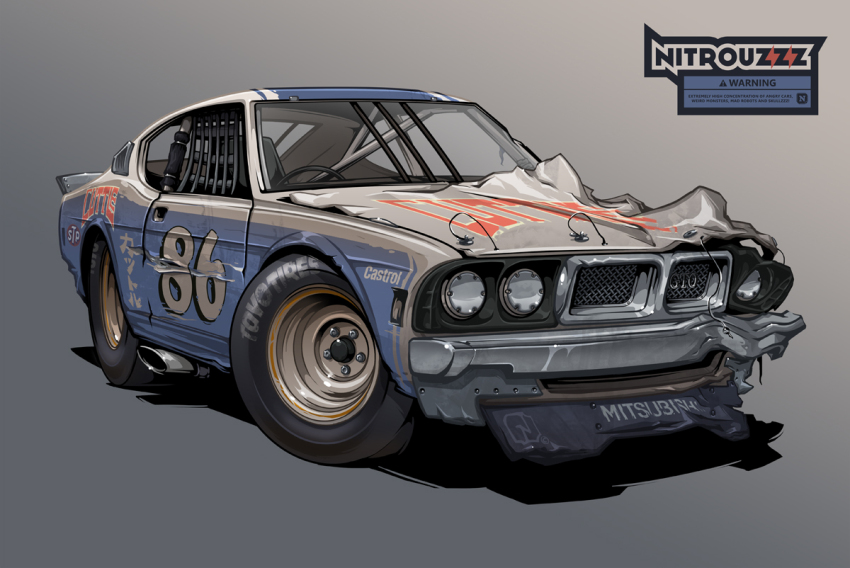 cable car castrol damaged grey_car mitsubishi_galant_gto mitsubishi_motors motor_vehicle muscle_car nascar nitrouzzz no_humans original race_vehicle racecar shadow sports_car vehicle_focus