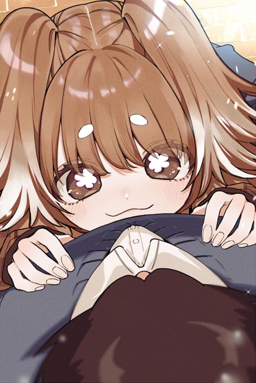 1boy 1girl aijou_rentarou blush brown_hair hasu_hasuha highres kimi_no_koto_ga_dai_dai_dai_dai_daisuki_na_100-nin_no_kanojo nozawa_yukiko official_art smile unusual_pupils