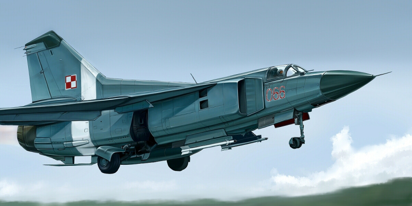 1boy air-to-air_missile aircraft airplane fighter_jet kcme landing_gear mig-23 military military_vehicle original pilot polish_air_force polish_air_force_checkerboard solo takeoff vehicle_focus