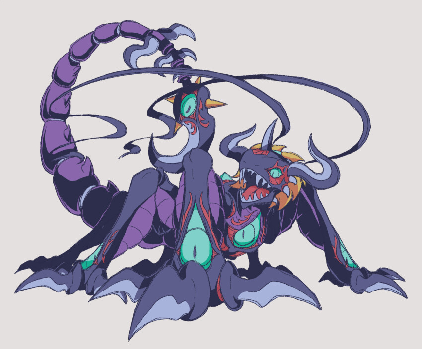 armagemon claws digimon digimon_(creature) green_eyes highres oridigi sharp_teeth solo tail teeth x-antibody