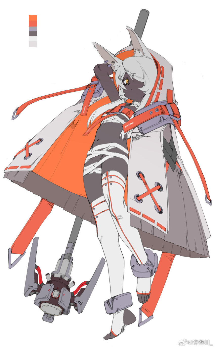 1girl animal_ear_fluff animal_ears artist_name bad_link dark-skinned_female dark_skin flat_chest highres thighhighs white_thighhighs xu_sanchuan