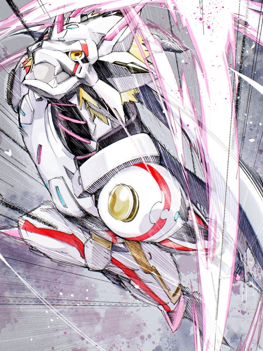 arm_blade armor blonde_hair digimon digimon_(creature) digimon_ghost_game dragon flying full_body highres horns short_hair siriusmon slashing solo takeuchi_(a3) weapon white_armor white_wings wings yellow_eyes