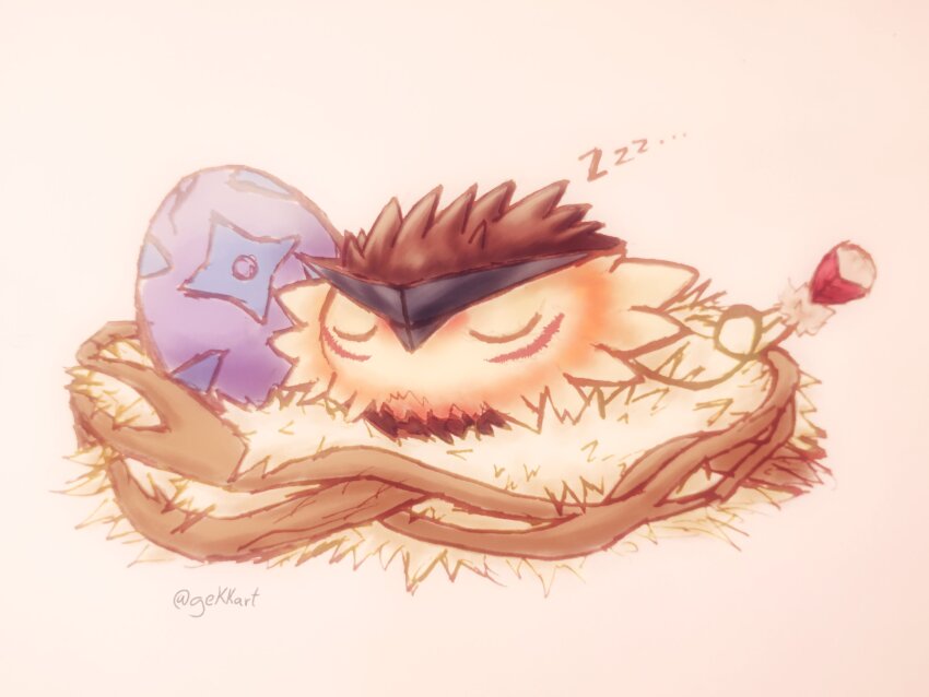 absurdres closed_eyes digimon digimon_(creature) digitama egg highres nest puwamon sleeping zzz
