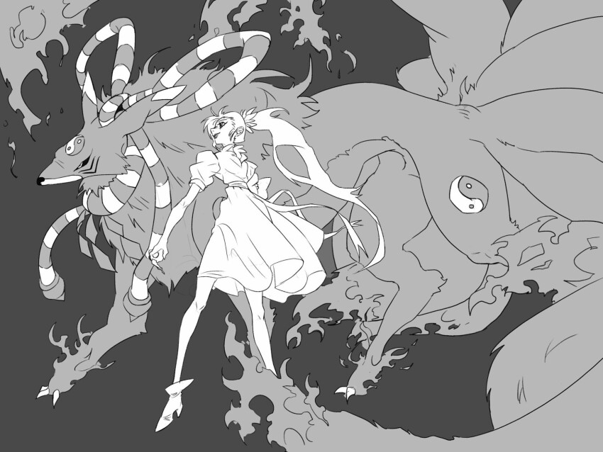digimon digimon_(creature) highres kitsune kyubimon kyuubi multiple_tails tail