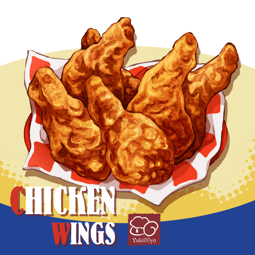 artist_logo artist_name chicken_(food) chicken_wing food food_focus food_name highres logo meat napkin no_humans original yuki00yo