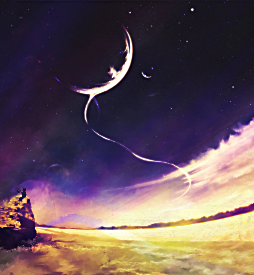 bad_id bad_pixiv_id cat highres moon night no_humans original scenery star_(symbol) ukihashi ukihashi_kei