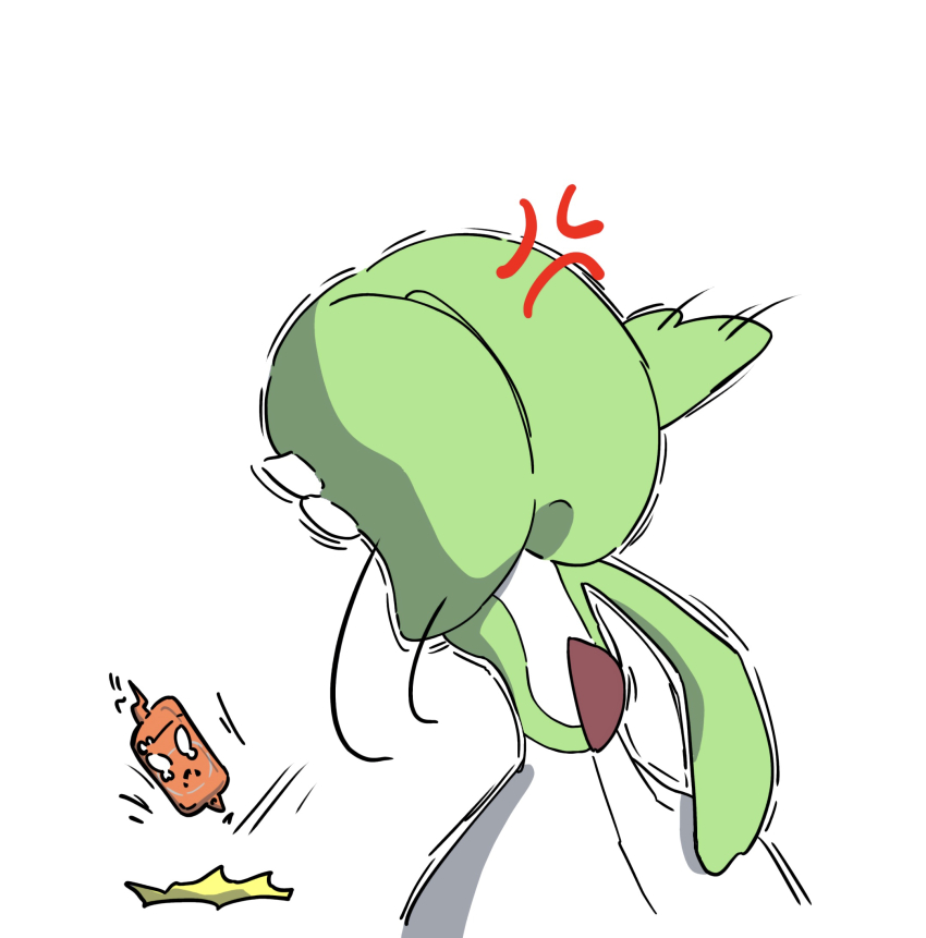 1girl anger_vein angry arm_up back bob_cut cellphone colored_skin facing_away female_focus from_behind gardevoir gen_3_pokemon gen_4_pokemon green_hair green_skin highres motion_lines multicolored_skin nintendo phone pokemon pokemon_(creature) rotom rotom_phone short_hair simple_background smartphone solo standing throwing trembling tsutsu_izakura two-tone_skin white_background white_skin
