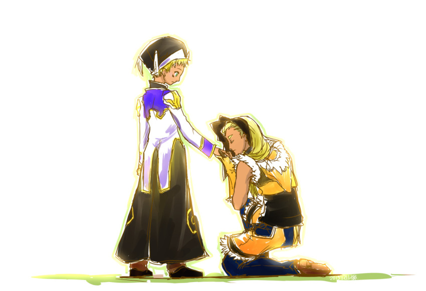 2boys black_coat black_hairband black_pants black_shirt blonde_hair blue_eyes closed_eyes closed_mouth coat expressionless full_body fur-trimmed_shirt fur_trim gloves gold_trim hairband high_priest_(ragnarok_online) iqse kiss kissing_hand long_hair multicolored_coat multiple_boys noah_hat_(ragnarok_online) pants pants_under_shorts ragnarok_online shirt shorts simple_background sleeveless sleeveless_shirt sniper_(ragnarok_online) two-tone_coat two-tone_shirt white_background white_coat yaoi yellow_gloves yellow_shirt yellow_shorts