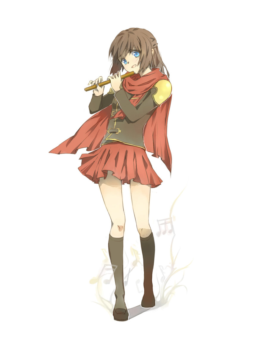 1girl blue_eyes brown_hair deuce_(fft-0) female_focus final_fantasy final_fantasy_type-0 flute highres instrument scarf skirt solo yway1101