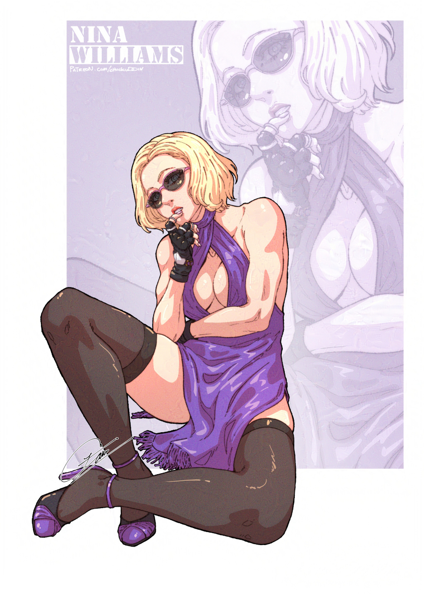 1girl absurdres blonde_hair breasts highres large_breasts nina_williams solo sunglasses tekken tekken_8