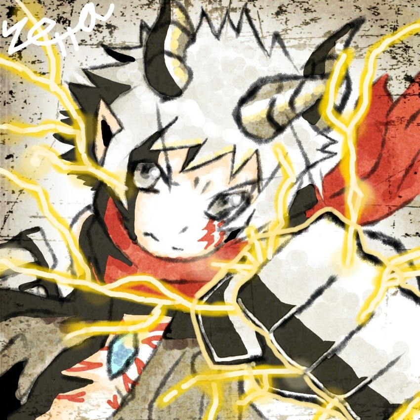 1boy aegiomon digimon digimon_(creature) electricity highres horns male_focus solo