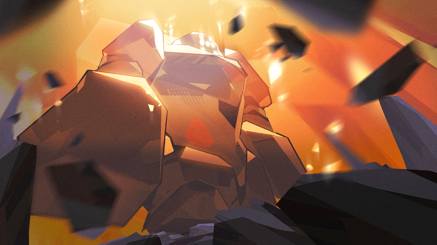 commentary from_below game_freak gen_3_pokemon glowing glowing_eyes legendary_pokemon matwvv motion_blur nintendo no_humans pokemon pokemon_(creature) regirock rock solo standing yellow_eyes