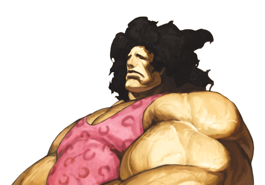 1boy afro black_hair capcom highres hugo_andore male_focus muscular muscular_male nona official_art solo street_fighter svc_chaos upper_body