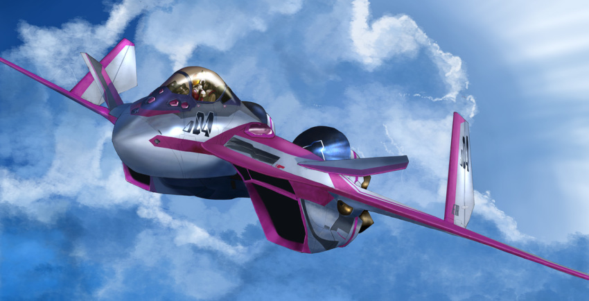 10s 1girl canards canopy cloud cockpit flying helmet i.t.o_daynamics macross macross_delta mecha mirage_farina_jenius pilot pilot_suit robot science_fiction variable_fighter vehicle_focus vf-31 vf-31c