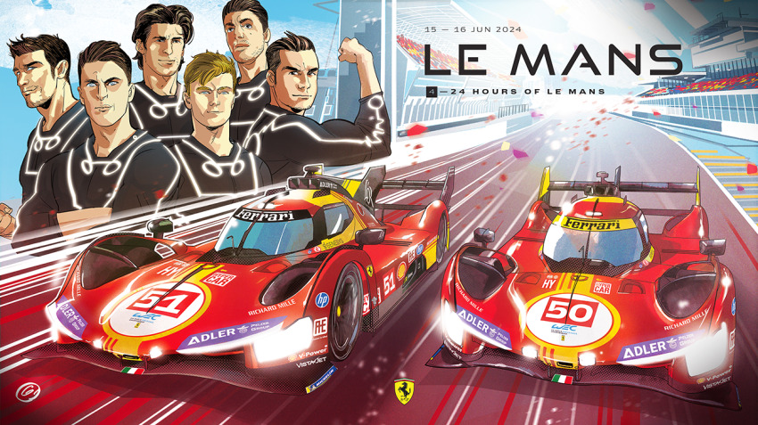 6+boys alessandro_pier_guidi antonio_fuoco antonio_giovinazzi beard_stubble black_bodysuit blonde_hair bodysuit brown_hair car circuit_de_la_sarthe clenched_hand commentary confetti crossed_arms davide_gianfelice english_commentary facial_hair ferrari ferrari_499p flexing glowing italian_flag james_calado le_mans_prototype logo looking_at_viewer male_focus michelin michelin_man miguel_molina mole mole_under_eye motor_vehicle multiple_boys mustache_stubble nicklas_nielsen official_art promotional_art race_vehicle racecar racetrack racing real_life shell_(company) smile spoiler_(automobile) sponsor stubble vehicle_focus western_comics_(style) world_endurance_championship