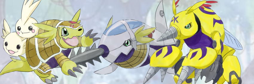 armadimon bug digimon digimon_(creature) digmon drill happy smile submarimon tsubumon upamon wings