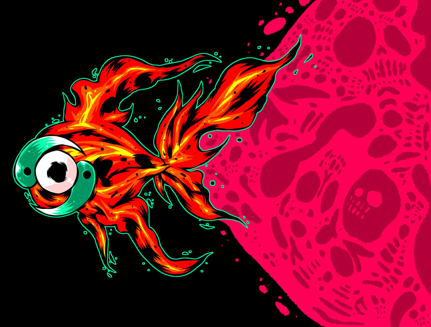 aura bidul_(bidul72476120) black_background chi-yu_(pokemon) chromatic_aberration gen_9_pokemon highres legendary_pokemon looking_at_viewer nintendo no_humans pokemon pokemon_(creature) simple_background solo tail