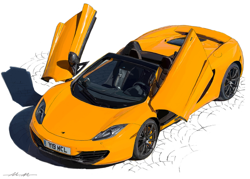 butterfly_doors car from_above license_plate m.m_(chosuke320) mclaren mclaren_mp4-12c motor_vehicle no_humans original shadow signature sports_car vehicle_focus