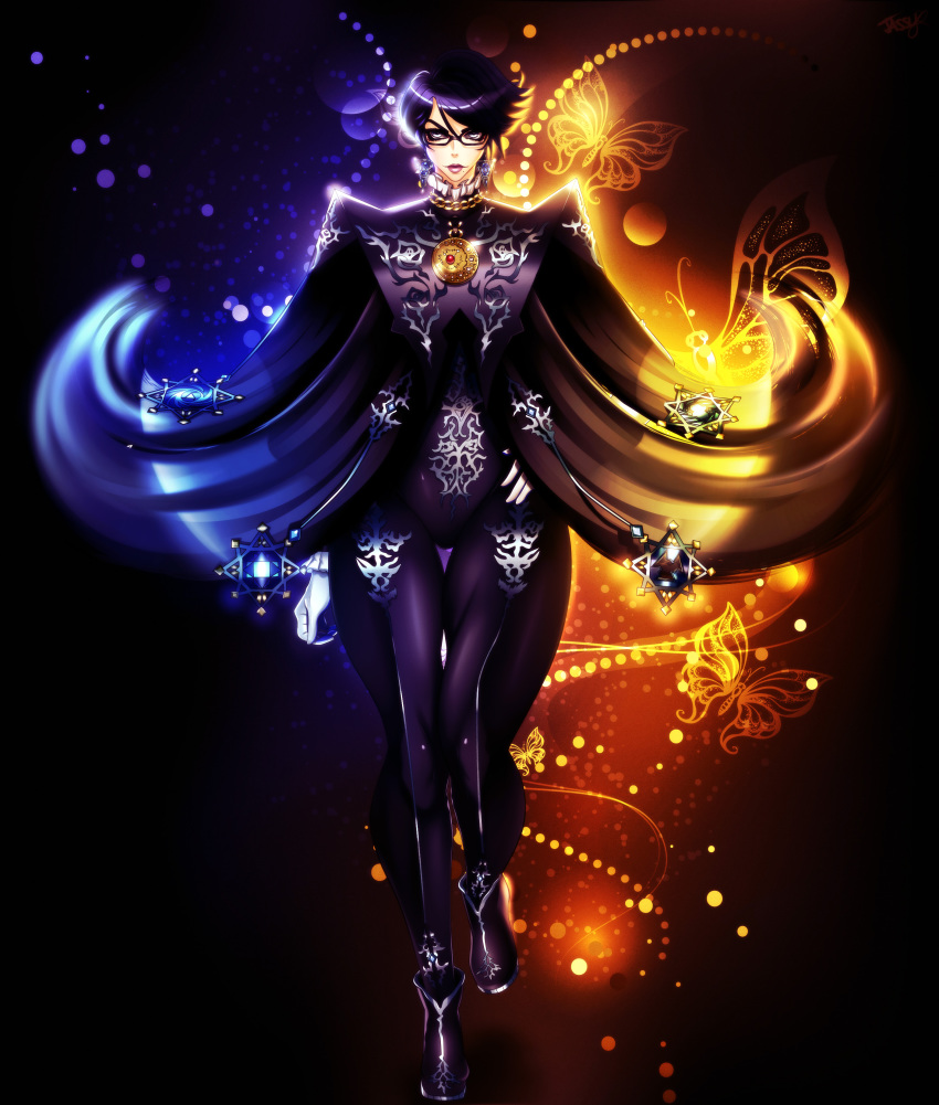 1girl absurdres bayonetta bayonetta_(series) bayonetta_2 black_hair female_focus glasses highres jassycoco looking_at_viewer short_hair solo