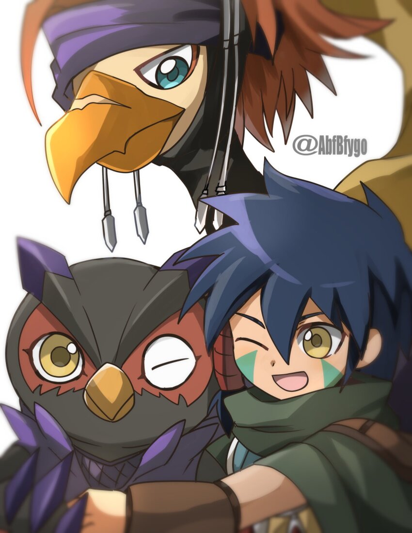 beak claws digimon falcomon_(digimon_savers) highres noguchi_ikuto one_eye_closed peckmon short_hair wink yellow_eyes