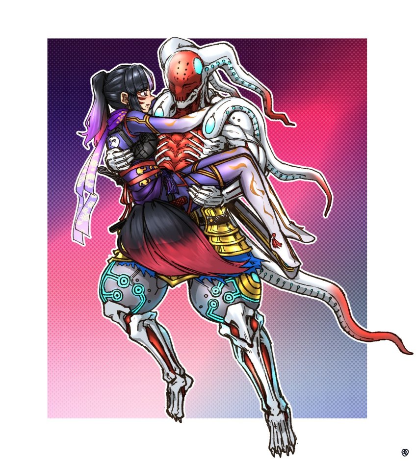 1boy 1girl black_and_red_and_purple_hair costume highres kunimitsu_ii mori_no_yousei namco purple_eyes tekken tekken_7 yoshimitsu_(namco)