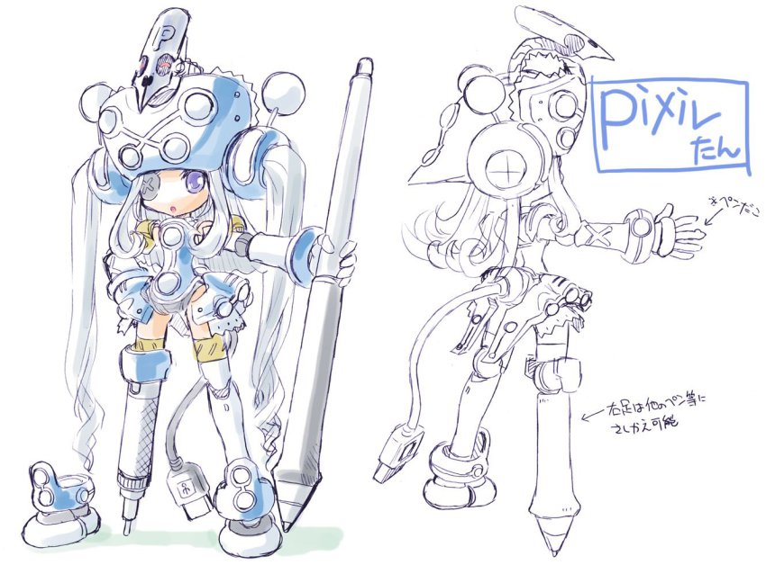 1girl eyepatch katahira_masashi mecha_musume pen pixiv pixiv-tan stylus twintails usb usb_cable wacom