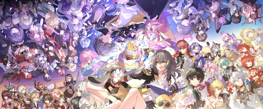 absurdres acheron_(honkai:_star_rail) aglaea_(honkai:_star_rail) alcohol anaxa_(honkai:_star_rail) ancient_greek_clothes animal_ears anniversary argenti_(honkai:_star_rail) artist_name aventurine_(honkai:_star_rail) black_swan_(honkai:_star_rail) blade_(honkai:_star_rail) book boothill_(honkai:_star_rail) bottle bubbles_(honkai:_star_rail) caelus_(honkai:_star_rail) cake calypso_(honkai:_star_rail) castorice_(honkai:_star_rail) character_doll chimera chinese_clothes chinese_knot chopsticks cipher_(honkai:_star_rail) dan_heng_(honkai:_star_rail) doll dr._ratio_(honkai:_star_rail) dromas_(honkai:_star_rail) dual_persona eyewear_on_head feixiao_(honkai:_star_rail) firefly_(honkai:_star_rail) flower flower_hat folding_fan food fox_boy fox_ears fox_girl fugue_(honkai:_star_rail) gallagher_(honkai:_star_rail) glasses greco-roman_clothes gun halo hand_fan happy_birthday hat head_wings herta_(honkai:_star_rail) highres himeko_(honkai:_star_rail) holding holding_fan holding_flower holding_gun holding_juice_box holding_weapon honkai:_star_rail honkai_(series) horns hyacine_(honkai:_star_rail) jade_(honkai:_star_rail) jiaoqiu_(honkai:_star_rail) jing_yuan kafka_(honkai:_star_rail) lingsha_(honkai:_star_rail) luka_(honkai:_star_rail) march_7th_(honkai:_star_rail) march_7th_(preservation)_(honkai:_star_rail) mem_(honkai:_star_rail) misha_(honkai:_star_rail) monkey moze_(honkai:_star_rail) multiple_boys multiple_girls mydei_(honkai:_star_rail) notstk open_book origami_bird_(honkai:_star_rail) petals phainon_(honkai:_star_rail) pom-pom_(honkai:_star_rail) rappa_(honkai:_star_rail) robin_(honkai:_star_rail) ruan_mei_(honkai:_star_rail) silver_wolf_(honkai:_star_rail) sparkle_(honkai:_star_rail) stelle_(honkai:_star_rail) sunday_(honkai:_star_rail) tanghulu the_herta_(honkai:_star_rail) tingyun_(honkai:_star_rail) topaz_(honkai:_star_rail) trailblazer_(honkai:_star_rail) trianne_(honkai:_star_rail) tribbie_(honkai:_star_rail) tribios_(honkai:_star_rail) trinnon_(honkai:_star_rail) twintails weapon welt_yang wings yanqing_(honkai:_star_rail) yukong_(honkai:_star_rail) yunli_(honkai:_star_rail)