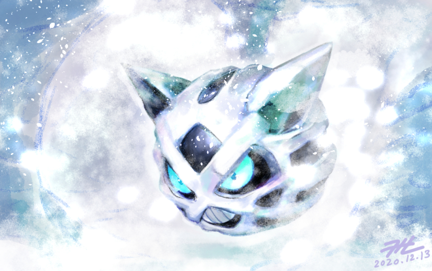 blue_sclera colored_sclera commentary_request dated gen_3_pokemon glalie looking_ahead nintendo no_humans null_suke one-hour_drawing_challenge pokemon pokemon_(creature) signature snow teeth