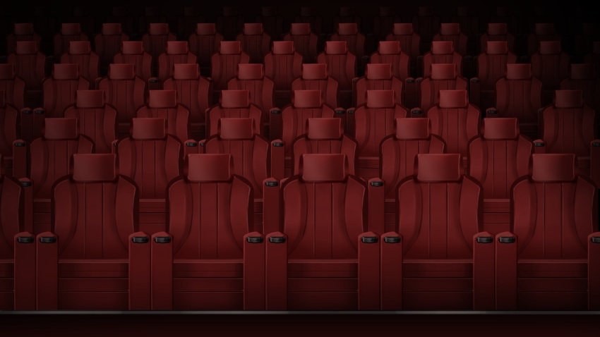 atmospheric_perspective dark highres indoors leather letterboxed movie_theater no_humans non-web_source official_art our_life our_life:_beginnings_and_always red_theme scenery theater_seating