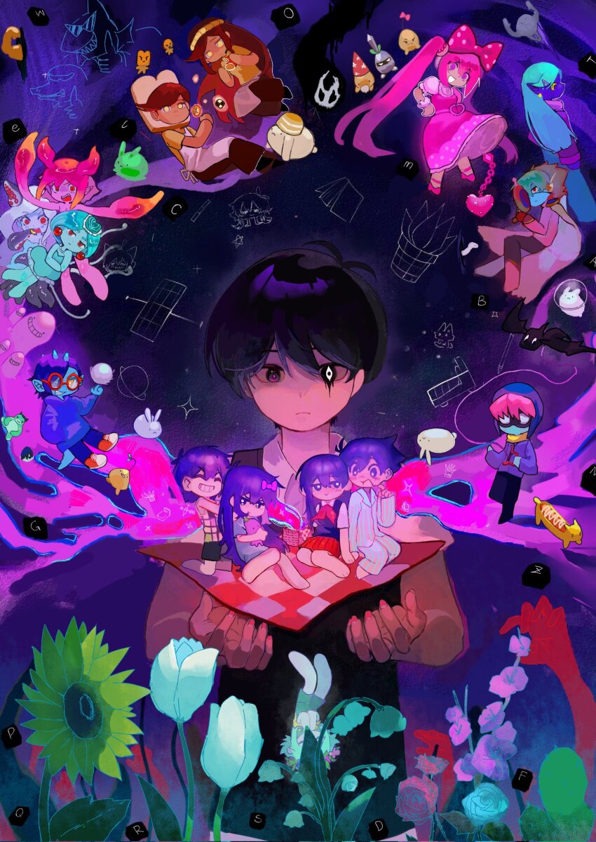 6+boys 6+girls antenna_hair apron aubrey_(headspace)_(omori) aubrey_(omori) bangs_(omori) barefoot basil_(headspace)_(omori) basil_(omori) berly_(omori) biscuit_(omori) black_eyes black_hair black_pants black_sweater_vest blonde_hair blue_overalls blue_shirt blue_skin bow bright_pupils brown_hair brown_pants cactus captain_spaceboy checkered_blanket chibi closed_eyes closed_mouth coajvejdgi1508 collared_shirt colored_skin dark-skinned_female dark-skinned_male dark_skin doughie_(omori) dress earrings eyepatch flower forest_bunny?_(omori) forest_bunny_(omori) gator_guy_(omori) gladiolus glasses goggles green_dress green_hair grin hair_bow hair_ornament hairclip harold_(omori) hero_(headspace)_(omori) hero_(omori) high_heels highres holding holding_flail holding_kite holding_stuffed_toy hood hoodie hot_diggity_dog_(omori) humphrey_(omori) jewelry keeper_of_the_castle_(omori) kel_(headspace)_(omori) kel_(omori) kid&#039;s_kite_(omori) kite kite_kid_(omori) kneeling lily_of_the_valley long_hair long_shirt long_sleeves looking_at_viewer lucius_(omori) mari_(headspace)_(omori) mari_(omori) marina_(omori) medusa_(omori) molly_(omori) mr._jawsum mr._plantegg_(omori) multicolored_hair multiple_boys multiple_girls mussel_(omori) necklace omori one_eye_closed open_mouth overalls pajamas pants parted_lips picnic_basket picnic_blanket pink_bow pink_dress pink_eyes pink_hair pink_shoes pluto_(omori) pointy_ears polka_dot polka_dot_bow puffy_short_sleeves puffy_sleeves purple_eyes purple_hair purple_hoodie purple_scarf purple_skin red-framed_eyewear red_eyes rococo_(omori) rosa_(omori) rose round_eyewear scarf sharp_teeth shirt shoes short_hair short_sleeves sitting slice_(omori) slime_bunny_(omori) smile smug sneakers something_(omori) sourdough_(omori) space_bunny_(omori) sprout_mole stuffed_toy sunflower sunny_(omori) sweater_vest sweetheart_(omori) t-shirt tank_top teeth tentacle_hair tentacles tulip twintails van_(omori) white_apron white_flower white_hair white_pupils white_shirt white_tulip yellow_eyes yellow_scarf yellow_shirt