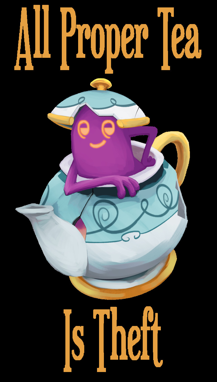 absurdres commentary creature english_commentary english_text full_body gen_8_pokemon highres looking_at_viewer nintendo no_humans pokemon pokemon_(creature) polteageist ruderubicante simple_background smirk solo white_background