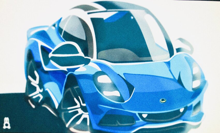 blue_car car chibi glowing highres lotus_(brand) lotus_emira motor_vehicle no_humans original retromirai shadow sports_car vehicle_focus white_background