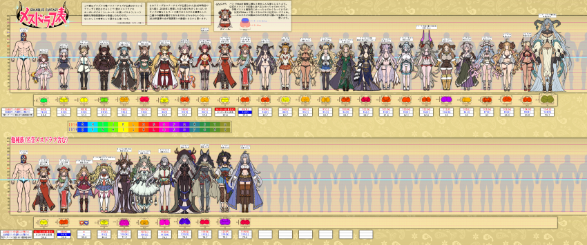 1boy 6+girls abs absurdly_long_hair absurdres age_difference ahoge aliza_(granblue_fantasy) almeida_(granblue_fantasy) anila_(granblue_fantasy) animal_ears animal_print armor augusta_(granblue_fantasy) azusa_(granblue_fantasy) bare_shoulders bikini black_dress black_hair black_panties blonde_hair blue_hair braid breasts brown_hair bust_chart cagliostro_(granblue_fantasy) camieux carmelina_(granblue_fantasy) catura_(granblue_fantasy) cleavage commentary_request cow_ears cow_horns cow_print cupitan_(granblue_fantasy) daetta_(granblue_fantasy) danua de_la_fille doll draph dress erune fediel_(granblue_fantasy) fingerless_gloves forte_(shingeki_no_bahamut) galleon_(granblue_fantasy) glasses gloves gran_(granblue_fantasy) granblue_fantasy green_dress green_hair grey_hair hair_ornament hair_over_one_eye hair_ribbon hallessena hat height_chart height_difference high_heel_sandals highleg highleg_panties highres horn_ornament horns huge_breasts ilsa_(granblue_fantasy) izmir karva_(granblue_fantasy) kumbhira_(granblue_fantasy) laguna_(granblue_fantasy) lamretta large_breasts leg_warmers lineup long_coat long_hair luchador_(granblue_fantasy) luchador_mask magical_girl magisa_(granblue_fantasy) maria_theresa_(granblue_fantasy) mikasayaki monika_weisswind multiple_girls muscular narmaya_(granblue_fantasy) navel nun one-piece_swimsuit orange_hair panties pink_hair plaid_clothes plaid_skirt ponytail razia red_dress red_hair ribbon sandals sarya_(granblue_fantasy) school_uniform shirt short_hair short_shorts shorts sig_(granblue_fantasy) silva_(granblue_fantasy) skirt standing sturm_(granblue_fantasy) swimsuit t-shirt tall_female thighhighs threo_(granblue_fantasy) twin_braids twintails underwear very_long_hair white_background white_dress white_one-piece_swimsuit yaia_(granblue_fantasy) |_|