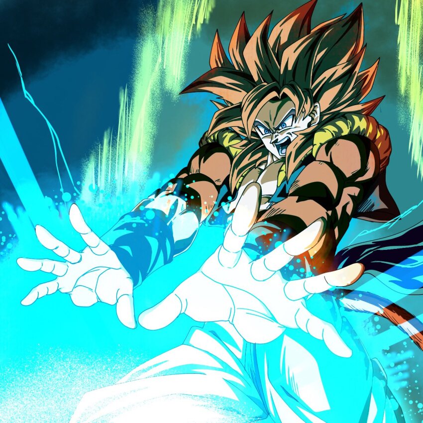 big_bang_kamehameha blue_eyes dragon_ball dragon_ball_gt gogeta highres kamehameha_(dragon_ball) muscular muscular_male red_hair super_saiyan super_saiyan_4 tagme tail