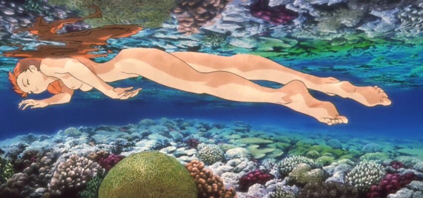 1girl afloat anime_screenshot brain_powered breasts coral_reef feet floating floating_hair highres nude official_art stitched third-party_edit underwater utsumiya_hime water