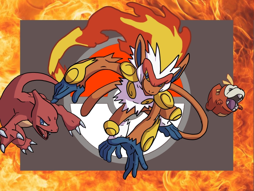 absurdres charmeleon fire fuecoco gen_1_pokemon gen_4_pokemon highres infernape modo nintendo pokemon