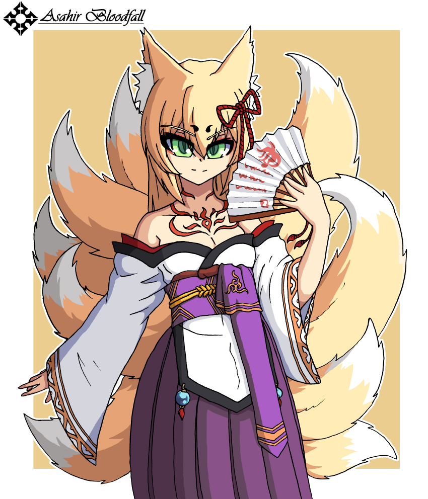 1girl absurdres animal_ears asahir blonde_hair fox_ears green_eyes highres kitsune mon-musu_quest! mon-musu_quest:_paradox self-upload tagme tamamo_(mon-musu_quest!)