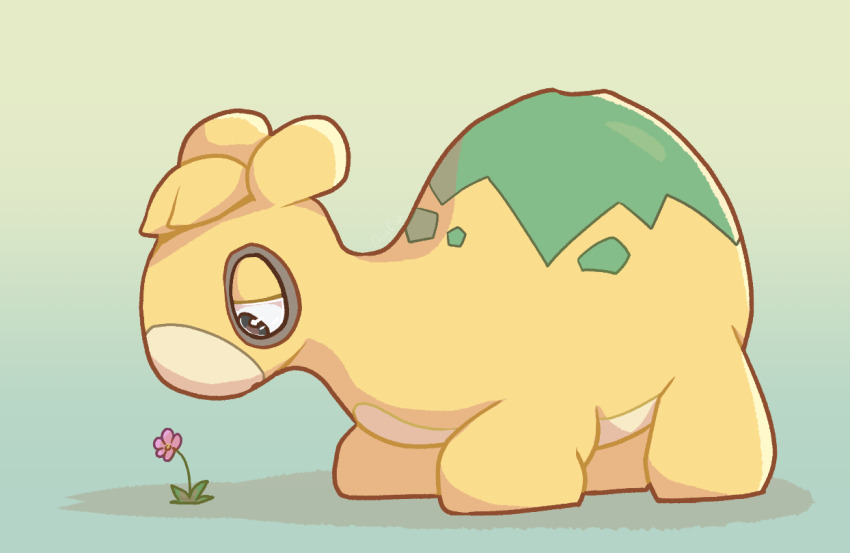 dogfishpond flower full_body gen_3_pokemon gradient_background looking_at_object nintendo no_humans numel pink_flower pokemon pokemon_(creature) solo