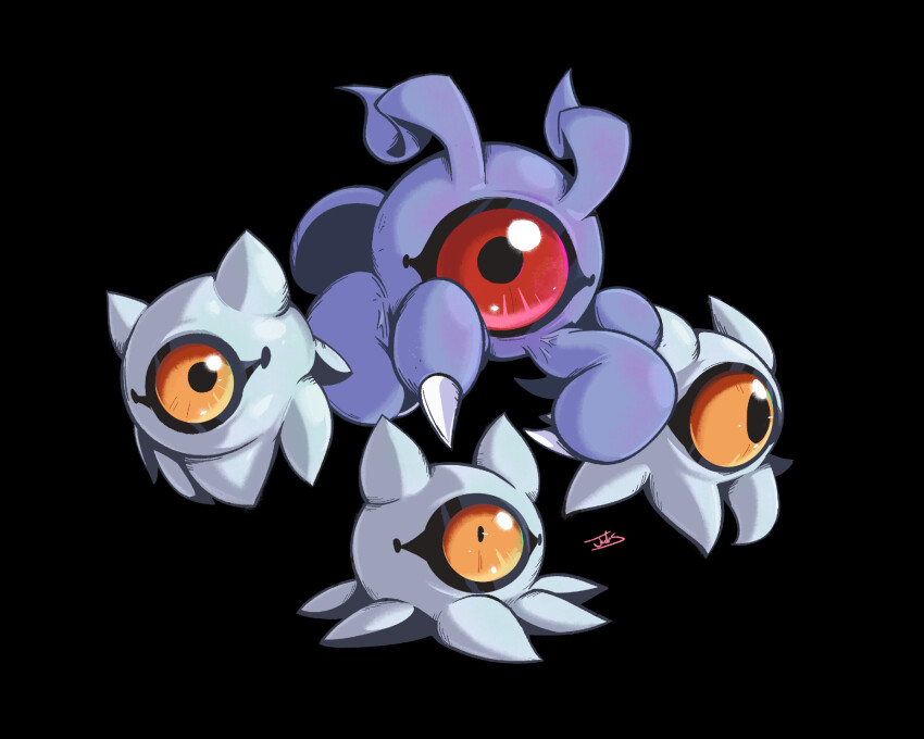 black_background digimon digimon_(creature) highres kuramon looking_at_viewer no_humans orange_eyes red_eyes simple_background tsumemon wolfsteak