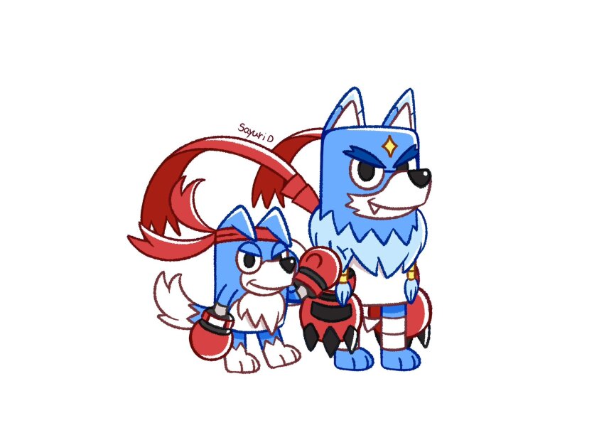 bluey boxing_gloves digimon fang gaogamon gaomon highres looking_at_viewer simple_background white_background