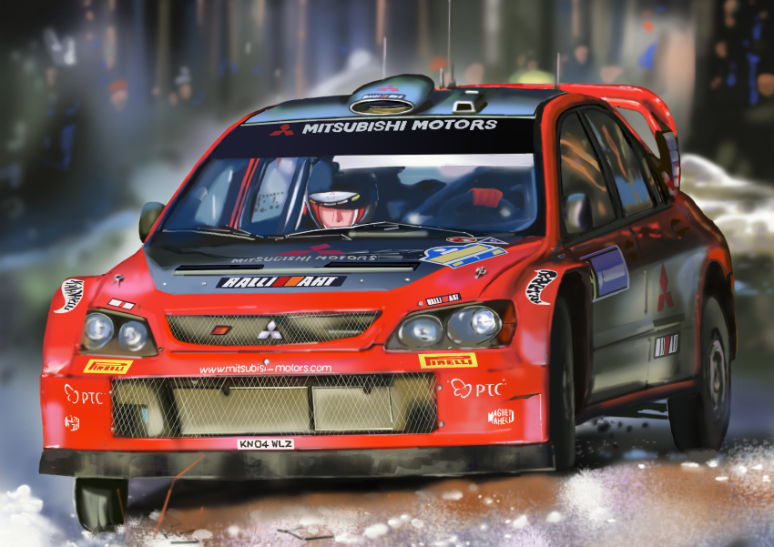 2boys absurdres brothers car dirt driving gilles_panizzi gloves helmet herve_panizzi highres mitsubishi_lancer_evolution mitsubishi_motors motor_vehicle multiple_boys pirelli race_vehicle racecar ralliart rally_car real_life red_car red_gloves siblings spoiler_(automobile) sponsor vehicle_focus watermark web_address white_helmet world_rally_championship zuikaku_no_yome