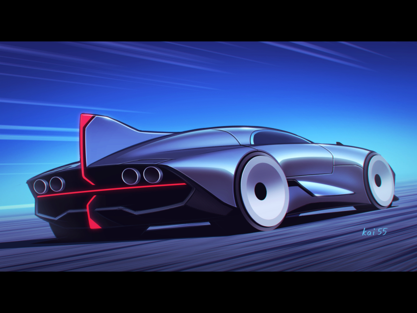 artist_name car from_behind grey_car kai55 letterboxed motion_blur motor_vehicle no_humans original sports_car vehicle_focus