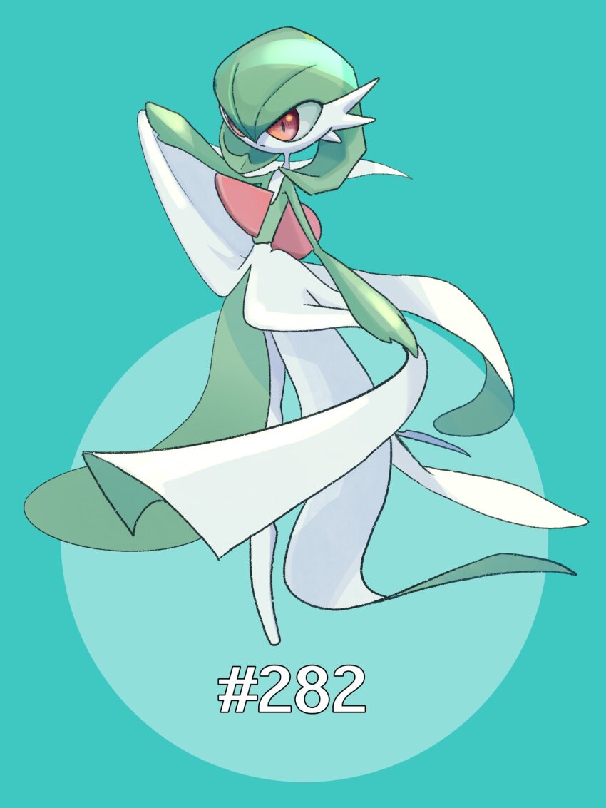 bob_cut clothes_lift colored_skin dress dress_lift gardevoir gen_3_pokemon green_background green_hair green_skin highres multicolored_skin mxlaghrsuk33yws nintendo no_feet pink_eyes pokemon pokemon_(creature) simple_background two-tone_skin white_dress white_skin