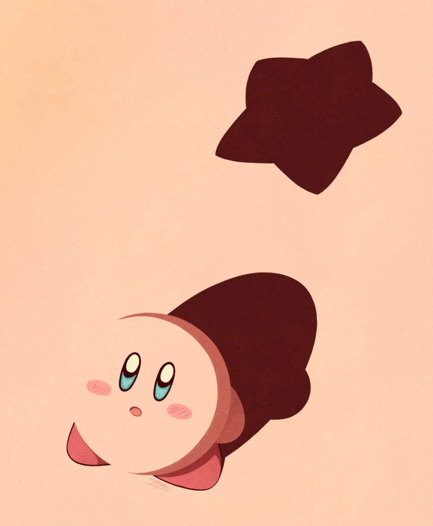 1other blending blue_eyes highres kirby kirby_(series) looking_at_viewer nintendo no_humans open_mouth parted_lips pink_background shadow simple_background solo star_(symbol) syooooyoooo