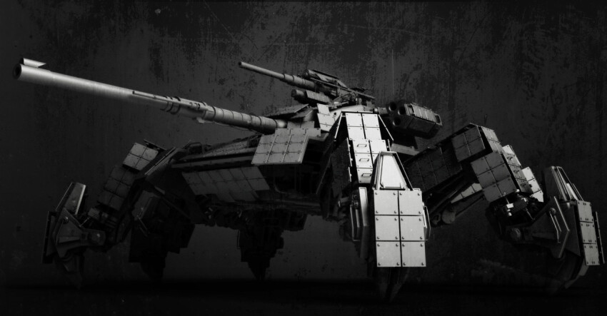 3d bug cannon commentary cyberpunk energy_cannon english_commentary gun machine_gun machinery mecha military military_vehicle missile_pod monochrome motor_vehicle no_humans non-humanoid_robot original reactive_armor realistic rex2017 robot science_fiction spider spider_tank tank walker_(robot) weapon