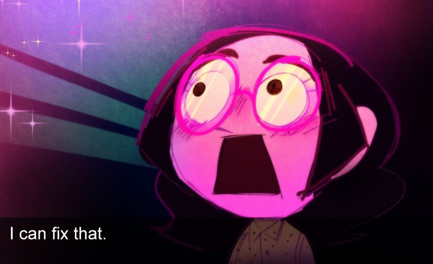 1girl blade_runner_2049 commentary cyberpunk english_commentary from_below giant giantess goslingposting_(meme) highres kirbstarzz meme mii_(nintendo) neon_palette nintendo nintendo_switch open_mouth polka_dot size_difference sky sparkle surprised tomodachi_life tomodachi_life:_living_the_dream wide-eyed you_look_lonely_(meme)